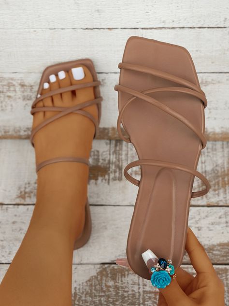 Women Criss Cross Slide Sandals, Elegant Brown Flat SandalsI discovered amazing products on SHEIN.com, come check them out! Lilac Solid Color, Brown Slides, Brown Flats, Purple Lilac, Womens Sandals Flat, Toe Rings, Cross Straps, Maternity Bag, Flat Sandals