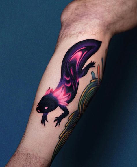 Axolotl Tattoo, Pokemon Guzma, Neon Tattoo, Purple Tattoos, Full Tattoo, Clever Tattoos, Wicked Tattoos, Full Back Tattoos, Tasteful Tattoos