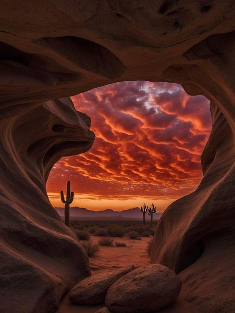 Incredible shot from a cave in Arizona. Arizona Aesthetic, Desert Aesthetic, Arizona Sunset, Desert Dream, Desert Life, Tumblr Aesthetic, Cave In, Desert Painting, Aesthetic Tumblr