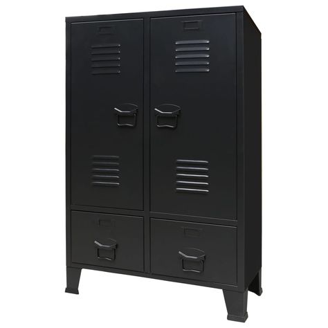 The closet has 2 adjustable interior shelves that allow you to neatly sort your clothes into different categories and 2 drawers for storing and organising your socks, underclothes, etc. Industrial Wardrobe, Industrial Style Office, Home Office Cabinets, Closet Rack, Armoire Dressing, Armoires & Wardrobes, Black Wardrobe, Cupboard Wardrobe, 2 Door Wardrobe