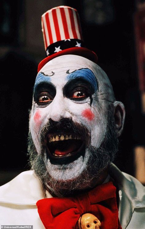 Frightful: The actor is best known as Captain Spaulding in Rob Zombie's House of 1000 Corpses trilogy; seen in 2003 Freaks Of Nature, Rob Zombie Film, Horror Villians, Sheri Moon Zombie, House Of 1000 Corpses, The Devil's Rejects, Captain Spaulding, Zombie Movies, Evil Clowns