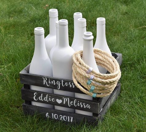 Ring Toss Wedding Game, Yard Games For Wedding Receptions, Ring Toss Engagement Party, Diy Garden Games Wedding, Ground Altar Wedding, Outdoor Wedding Games For Guests, Outdoor Wedding Trash Can Ideas, Wedding Ring Toss Game, Cornhole At Wedding Reception