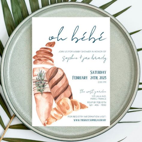 $2.98 | French Market - Baguette - Baby Shower Invitation - baby shower invitation, minimal baby shower invitation, gender neutral baby shower, couples baby shower theme, french market baby shower, french market shower invite, french market baby invitation, french market theme, french baby shower invite, baguette baby shower invitation Bread Baby Shower Theme, Bakery Baby Shower Theme, French Garden Baby Shower Theme, No Theme Baby Shower, Bonjour Baby Shower Ideas, French Cafe Baby Shower Theme, French Inspired Baby Shower Ideas, French Baby Shower Ideas, French Country Baby Shower Ideas