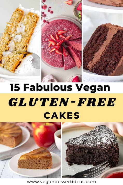 Looking for vegan cakes that are also gluten-free? These tried and tested recipes will show you how to make fluffy and delicious gluten free cakes with alternative flours such as oat, rice, almond and gGF flour blends. Includes classics like chocolate and vanilla, and fruity cakes such as strawberry and apple. All these vegan GF cake recipes are of course dairy-free and plantbased too, so they're great when you need to cater for different dietary needs. Vegan Gluten Free Bundt Cake Recipes, Gluten Free Egg Free Cake Recipes, Vegan And Gluten Free Baked Goods, Vegan Gf Cake, Vegan Gluten Free Cake Recipes, Gluten And Dairy Free Cake Recipes, Gluten Free Cake Flour Recipe, Gluten Free Vegan Cake, Gluten Free Cake Flour