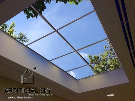 LED skylight Green Bathroom Colors, Skylight Covering, Acoustic Ceiling Tiles, Sky Ceiling, False Ceiling Bedroom, Fake Window, False Ceiling Living Room, Ceiling Murals, Ceiling Art