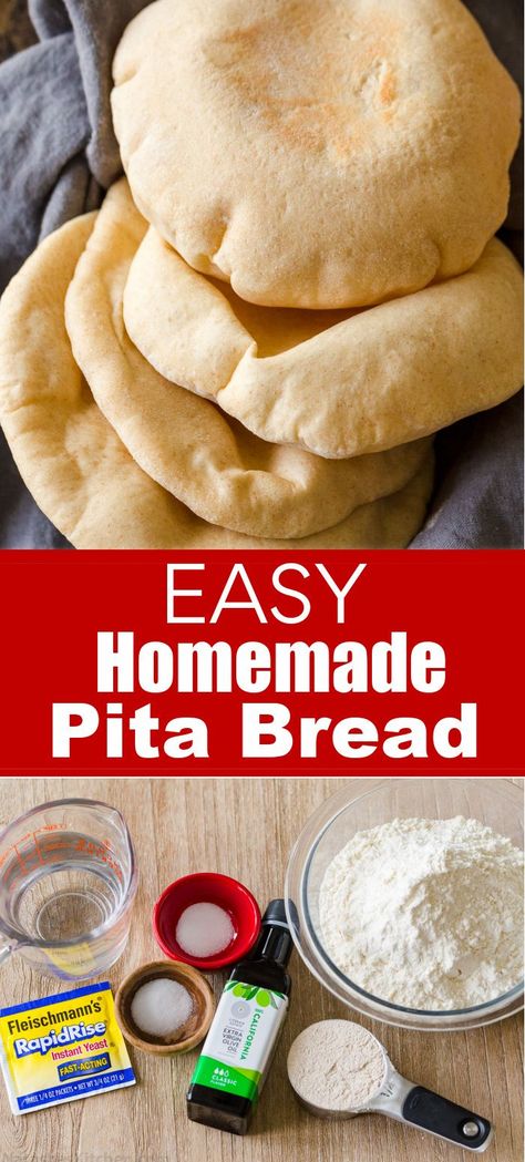 Homemade Pita Bread is easy to make and puffs up to form a stuff-able pocket inside. We included instructions for baking in the oven or cooking pita bread on the stovetop. Pocket Pita Bread Recipe, Pocket Pita Recipe, Pocket Bread Recipes, Homemade Pita Bread Easy, Bread Recipe Oven, Pitas Recipe, Make Pita Bread, Pocket Bread, Pita Pocket Recipes