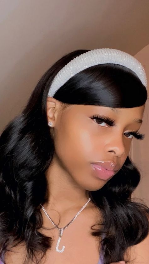 Swoop With Headband, Barbie Hairstyle, Big Box Braids Hairstyles, Flat Iron Hair Styles, Hair Laid, Hair Collection, Side Part, Straight Human Hair, Baddie Hairstyles