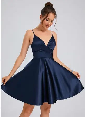 JJ's House Satin V-Neck Fall Spring Summer Winter A-line Yes Dark Navy US 2 / UK 8 / EU 34 Height:5.8ft（176cm） Bust:32in（82cm）Waist:24in（61cm）Hips:35in（89cm） No Short Dresses. #JJ's House #Satin #VNeck #Fall #Spring #Summer #Winter #Aline #Yes #DarkNavy #US2UK8EU34 #No #Short #Dresses Blue Velvet Homecoming Dress, Blue Hoco Dress Short Flowy, Dresses For School Formal, Junior Prom Dresses Short Simple, Simple Navy Dress, Dark Blue Satin Dress Short, Mid Length Homecoming Dresses, Winter Dance Dresses Formal, Short Semi Formal Dress