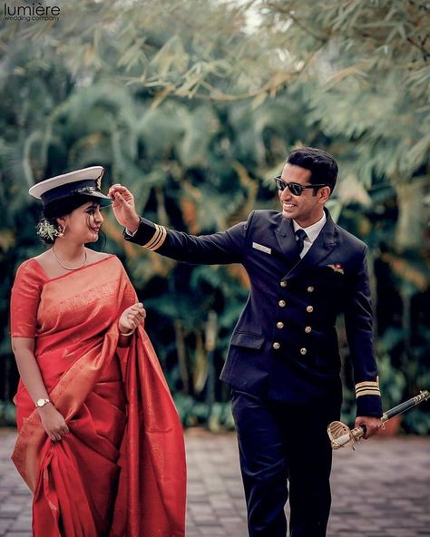 Navy Couple Pictures, Navy Couple, Army Wedding, Pre Wedding Shoot Ideas, Indian Navy, Navy Wife, Military Wedding, Wearing Color, Wedding Company