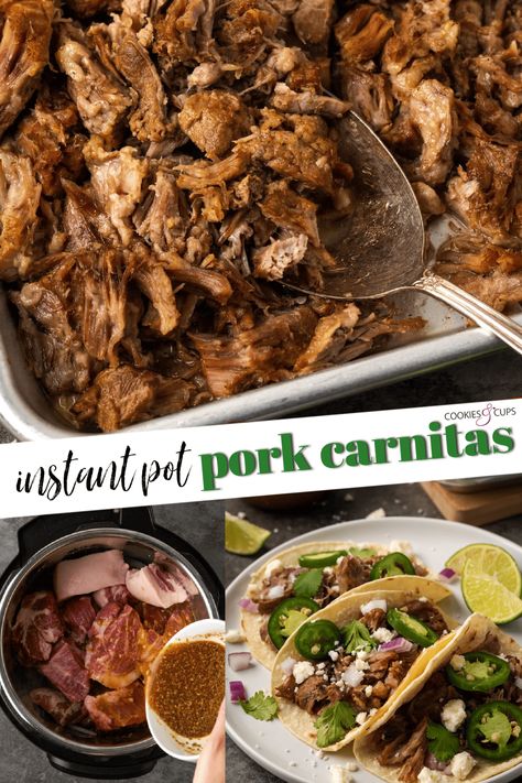 This Instant Pot Carnitas recipe needs just 5 minutes of prep! Make unbelievably tender, juicy, and crispy carnitas for pork tacos and more. Carnitas Instant Pot, Instant Pot Carnitas Recipe, Crispy Carnitas, Instant Pot Carnitas, Picnic Roast, Carnitas Recipe, Pork Carnitas, Pork Tacos, Instant Pot Pork