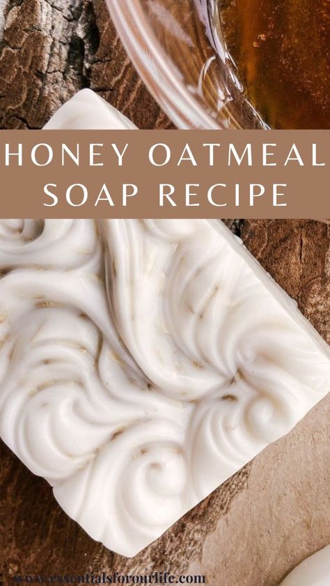 Honey Oatmeal Soap Recipe with Melt and Pour Soap - Essentials for our Life Oatmeal And Honey Melt And Pour Soap, Oatmeal And Honey Soap Recipe, Honey And Oatmeal Soap, How To Make Soap For Beginners Homemade, Honey Soap Diy, Oatmeal Soap Recipe, Olive Oil Soap Recipe, Honey Soap Recipe, Soap Making For Beginners