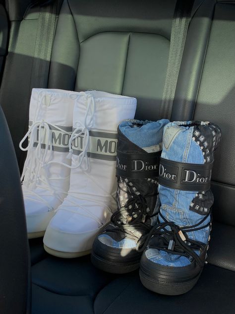 Dior snow boots winter aesthetic snow boots cold weather outfit winter boots winter fashion Gucci Snow Boots, Dior Boots Outfit, Dior Winter Boots, Snow Boots Aesthetic, Dior Moon Boots, Dior Snow Boots, Moon Boots Outfit, Winter Aesthetic Snow, Snow Boots Outfit