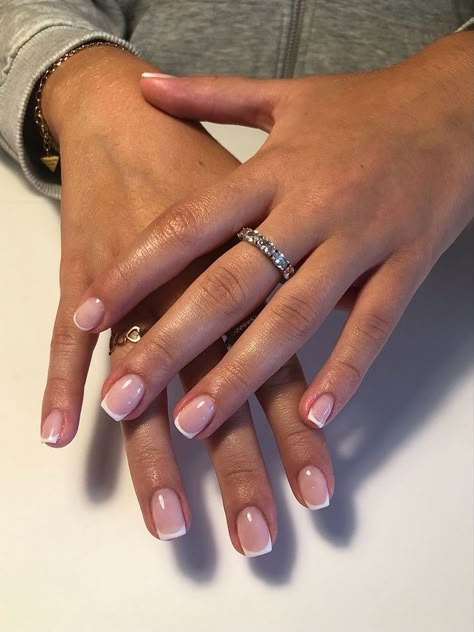 French Tip Russian Manicure, French Tip Nails Not Acrylic, French Nails Gel Short, Biab French Nails, Gel French Tip On Natural Nails, Short Biab Nails French, French Nails On Natural Nail, Short Gel Builder Nails, French Nails Biab