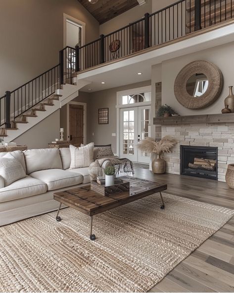 Living Room Design Cozy, Home Library Ideas, Foyer Console, Barn House Design, Modern Rustic Living Room, Dream Life House, Beautiful Houses Interior, Living Room Essentials, Dream House Rooms