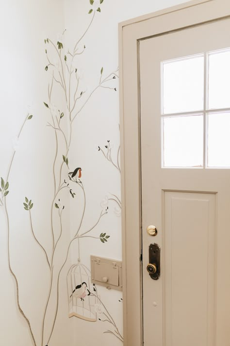 Oversized Wallpaper, Small Entryway Bench, Small Entryway Ideas, Wall Elements, Emily Henderson Design, Room Maker, She She, Dark Paint Colors, Personalized Wallpaper