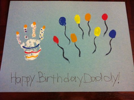 Birthday Card Diy Kids, Happy Birthday Crafts, Balloon Birthday Card, Cake Balloon, Baby Art Projects, Homemade Birthday, Hand Finger, Birthday Card Craft, Homemade Birthday Cards