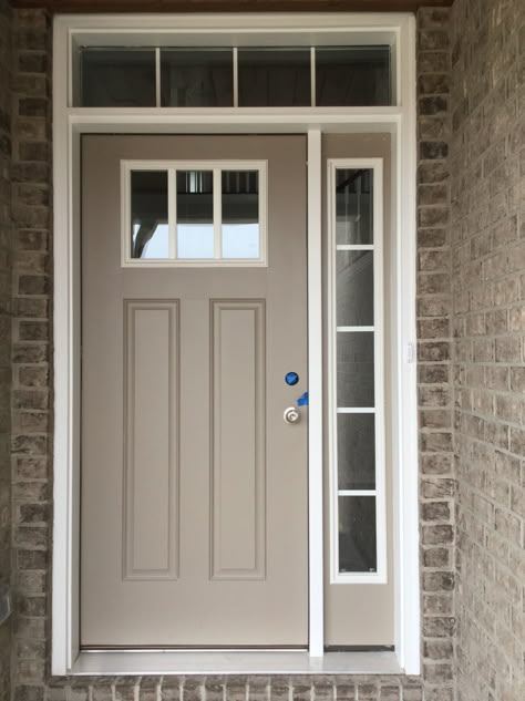 Door: S606, Side Lite: Clear Glass with Grids, Transom: Clear Glass with Grids Beige Door Exterior, Front Door Colors Neutral, Taupe Front Door, Tan Front Door, Front Door Interior Color, Beige Front Door, Front Doors Uk, Brown Front Doors, Arched Front Door