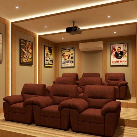 9 Realistic Home Theater Ideas for Small Spaces That You'll Love - Home Chic & Comfort Theater Room Snack Bar Ideas, Bonus Room Movie Theater, Private Theater Room, Theater Room Lighting Ideas, Attic Home Theater, Theatre Room Basement, Tiny Home Theater, Home Theater Ideas Luxury, Cinema Room Ideas