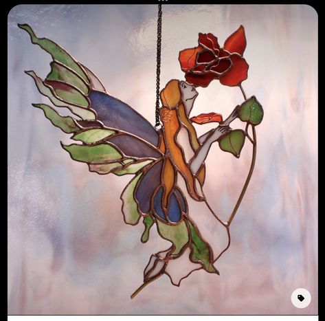 Stained Glass Fairy, Fairy Rose, Glass Fairy, Stained Glass Studio, Stained Glass Angel, Stained Glass Decor, Stained Glass Flowers, Stained Glass Diy, Stained Glass Crafts