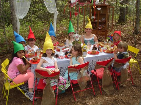 Toadstools & gnomes! / Birthday "Enchanted Woodland Tea Party" | Catch My Party Forest Birthday Party Boy, Woodland Tea Party, Enchanted Forest Birthday Party, Gnome Birthday, Gnome Party, Woodland Fairy Birthday, Enchanted Forest Birthday, Whimsical Party, Woodland Fairy Party