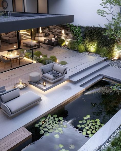 Outdoor Lounge Set #exteriordesign #outdoordesign #luxuryhomes #luxuryfurniture #luxurygarden #luxuryhouse #interiordesign #interiordecor #designlovers #luxuryhouse Gallagher House, Cozy Garden, Outdoor Patio Space, Outdoor Lounge Set, Modern Shapes, Modern Backyard, Modern Outdoor Furniture, House Outside Design, Terrace Design