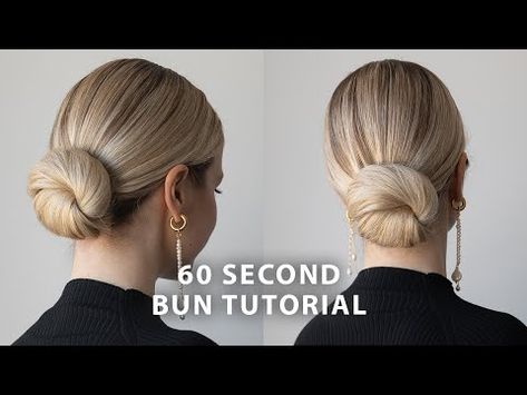 (1536) 60 Second Updo Tutorial ❤️ - YouTube Classic Low Bun Tutorial, Bun For Long Straight Hair, Diy Fancy Updo Hair Tutorials, Low Bun With Scarf, Low Sleek Bun Tutorial, Twisted Bun Tutorial, Low Bun For Fine Hair, Tutorial Hairdo Simple, Bun For Straight Hair