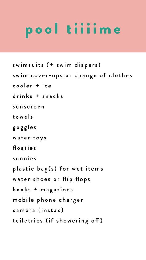 Swimming Checklist, Pool Party Packing List, Pool Checklist, Pool Party List Checklist, Pool Party Checklist, Swimming Needs List, What To Bring To A Pool Party Checklist, What To Bring To A Pool Party, Pool Party Essentials List