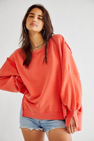 Camden Sweatshirt | Free People Camden Sweatshirt, Relaxed Outfit, Crewneck Design, Edgy Look, Oversized Sweatshirt, Lower Back, Boho Outfits, Fig, Scarlet