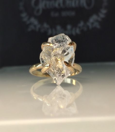 Raw  Gold Herkimer Diamond Ring/Gorgeous Rough Uncut Herkimer Diamond Gold Ring./ Healing Crystal Ring/Free US Shipping. by Jewelriart on Etsy Jewelry Trending, Raw Gold, Trending 2024, Healing Crystal Ring, Herkimer Diamond Ring, Raw Crystal Ring, Pinterest Group, Etsy Christmas, Crystal Ring