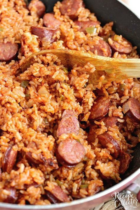 One-Pot Sausage and Red Rice - An easy creole recipe with only a few ingredients.  It's a delicious twist on Jambalaya! Easy Creole Recipes, Sausage Jambalaya Recipe, Easy Sausage Recipes, Red Rice Recipe, Jambalaya Recipe Easy, Sausage Jambalaya, Smoked Sausage Recipes, Sausage Dinner, Sausage Dishes