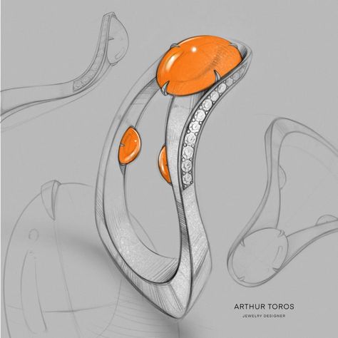 Ring Pattern Design, Jewelry Concept Art, Futuristic Ring, Ring Sculpture, Unique Diamond Earrings, Jewellery Illustration, Jewel Drawing, Jewelry Rendering, Diamond Pendants Designs