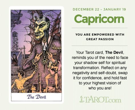 Capricorn Tarot Card: The Devil Tarot Meanings Cheat Sheets, Capricorn Aesthetic, Capricorn Life, Zodiac Cards, Capricorn Traits, Horoscope Capricorn, Capricorn Quotes, Capricorn Facts, Online Tarot