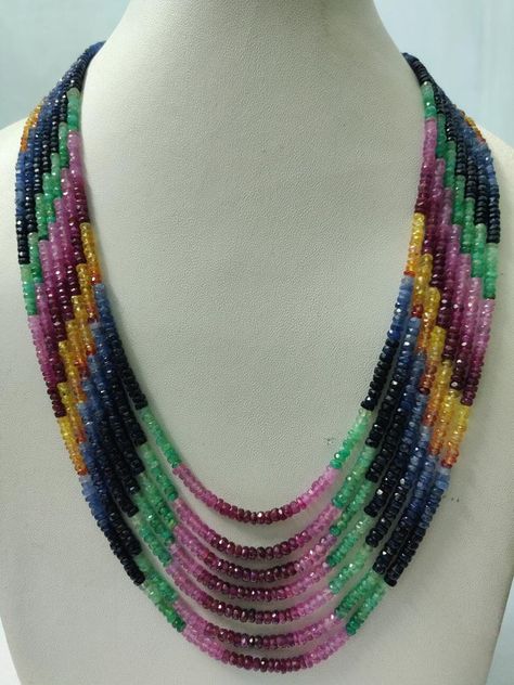 Precious Rainbow Beads Necklace Multi Color Beads Necklace | Etsy Royal Necklace, Necklace Ruby, Emerald Blue, Necklace Beads, Multi Sapphire, Gemstone Beaded Necklace, Color Beads, Ruby Emerald, Rainbow Beads