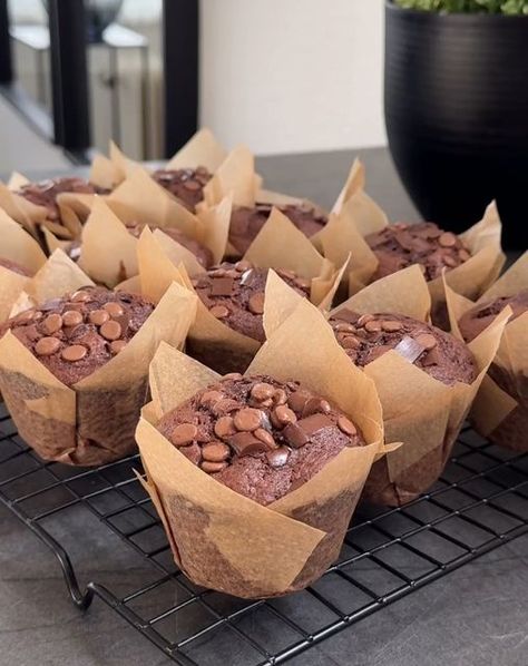 Chocolate | Desserts on Instagram: "chocolate chip muffins

🎥 by @ikosun_kitchen

Follow @chocolaeite for more🍫

Ingredients:

 3 eggs (M)
 1 cup sugar
 1 packet vanilla sugar
 2.5 cups flour
 1 cup milk
 Just under 1 cup vegetable oil
 2.5 heaping tablespoons cocoa powder
 1 packet baking powder
 100g milk/dark chocolate (I used chocolate chips in the batter and on top)

Instructions:

 Beat eggs, sugar, and vanilla sugar on high speed with a mixer until they become white and creamy.
 Add milk and vegetable oil, and mix well.
 Gradually add baking powder, cocoa powder, and flour, and mix until well combined.
 Finally, fold in the chocolate chips.
 Divide the batter into large muffin liners. This recipe makes exactly 12 large muffins.
 Sprinkle some chocolate chips on top of each muffin. Large Muffins, Chocolate Banana Muffins, Quirky Cooking, Muffin Liners, Ukrainian Recipes, 3 Eggs, Chocolate Chip Muffins, Camp Cooking, Food Shows