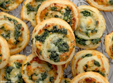 shortcuts: spinach pinwheels | Sheri Silver - living a well-tended life... at any age Savoury Puff Pastry Recipes, Savoury Puff Pastry, Spinach Pinwheels, Puff Pastry Recipes Appetizers, Savory Puff Pastry, Spinach Rolls, Pastry Ideas, Easy Delicious Dinners, Puff Pastry Appetizers