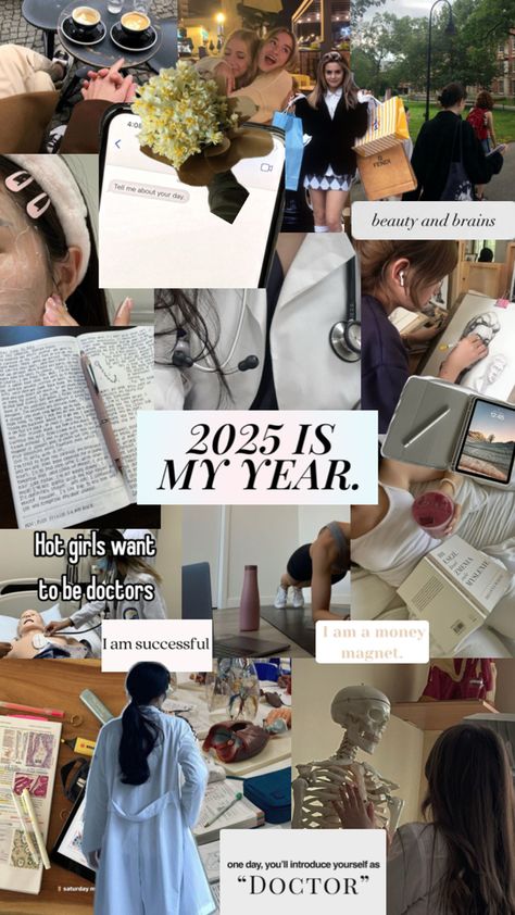 #2025 #consistency #medschool #doctor #medicine #visionboard #aesthetic #skincare #manifest #ideas #wallpaper #goallist #success vision board aesthetic girlhood doctor medicine med school shopping clueless ipad air coffee dates workout 2025 is my year studying #shuffles 2025 Vision Board Aesthetic For Students, Vision Board Ideas Academic Success, Vision Board Ideas For School Students, 2025 Vision Board Med School, Vision Board Manifestation For Students, Studies Vision Board Aesthetic, Vision Board Ideas Medical Student, Vision Board For Mbbs, Med Student Lockscreen