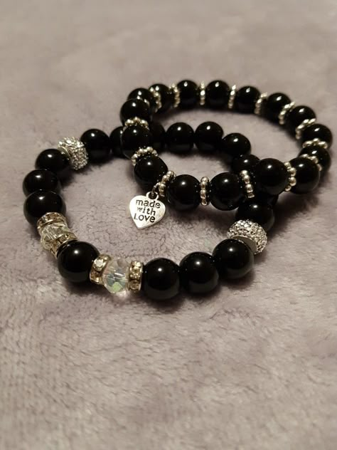 Bracelets by Laura Boulos Matching Couple Bracelets, Diy Bracelet Designs, Bracelet Display, Black Bracelet, Beads Bracelet Design, Handmade Beaded Jewelry, Beaded Bracelets Diy, Fancy Jewelry, Beaded Accessories