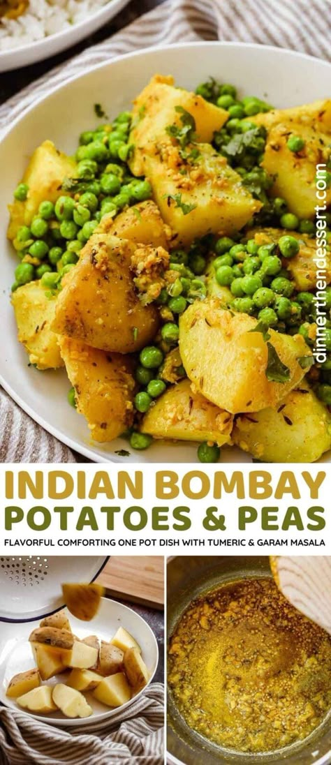 Potatoes And Peas Recipe, Indian Potato Recipes, Potato And Pea Curry, Bombay Potatoes, Potatoes And Peas, Cilantro Recipes, One Pot Vegetarian, Peas Recipe, Vegetarian Dish