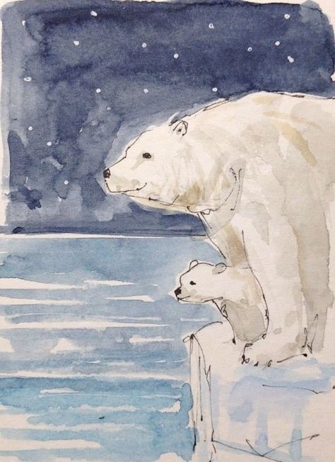 Polar Bear Watercolor, Polar Bear Paint, Nature Drawing Ideas, Polar Bear Drawing, Polar Bear Art, Bear Watercolor, Bear Paintings, Bear Drawing, Art Paintings For Sale