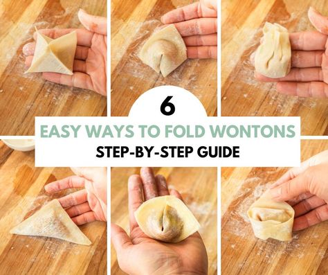 How To Fold Wontons in 6 Easy Ways (Video) - One Happy Bite How To Fold A Dumpling, How To Fold Wontons For Soup, Wonton Folding Techniques, Beef Wontons, How To Fold Wontons, How To Make Wontons, Crispy Honey Chicken, Udon Noodle Soup, Curry Udon