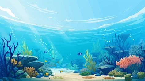 Cartoon Underwater, Under The Sea Background, Underwater Cartoon, Sea Floor, Underwater Sea, Image Icon, Card Banner, Poster Invitation, Childrens Illustrations