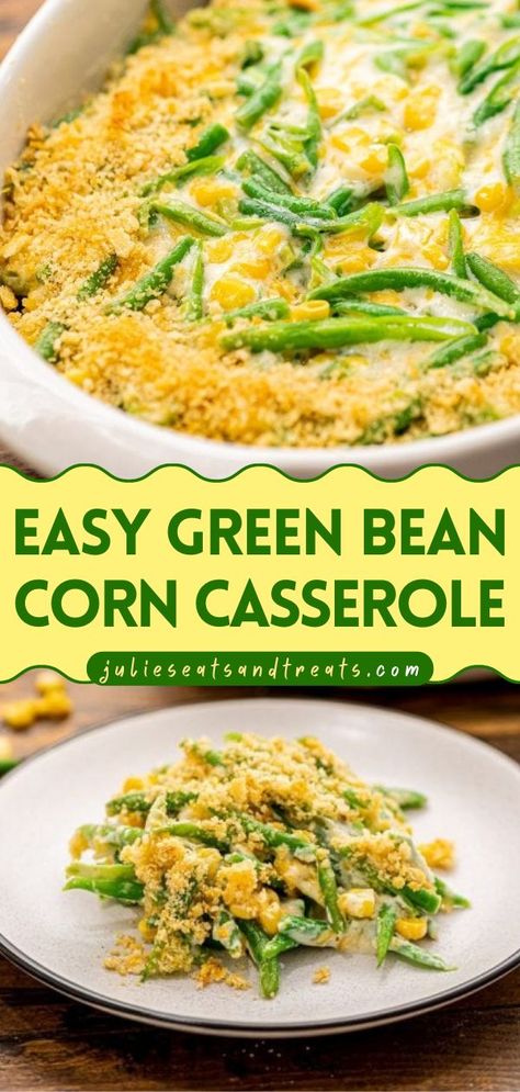 Out of Thanksgiving dinner side ideas? Try this Green Bean Corn Casserole! This baked casserole is creamy, cheesy, and topped with a cracker topping. Add this to your best Thanksgiving menu ideas! Green Bean And Corn Casserole, The Best Green Bean Casserole, Easy Thanksgiving Side Dishes, Best Green Bean Casserole, Beans And Cheese, Best Casserole, Corn Side Dish, Thanksgiving Side Dishes Easy, Side Ideas