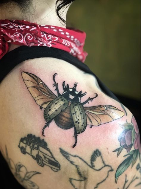 Kendall Tattoo, Hercules Beetle, Beetle Tattoo, Bug Tattoo, Insect Tattoo, Upper Arm Tattoos, Sketch Tattoo Design, Traditional Tattoo Design, Mom Tattoos