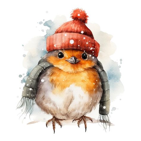 12 Robin in Wool Hat Clipart, Christmas Robin, Printable Watercolor Clipart, High Quality Jpgs, Digital Download, Paper Craft, Junk Journal - Etsy Hat Clipart, Christmas Robin, Christmas Card Art, Clipart Christmas, Christmas Illustration, Small Paintings, Christmas Images, Colored Pencil, Wool Hat