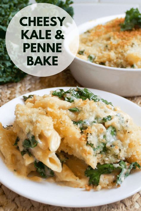 Kale Pasta Bake, Kale Recipes Dinner, Vegetarian Kale Recipes, Kale Bake, Penne Bake, Cooked Kale, Kale Pasta Recipe, Pasta With Kale, Pasta Vegetarian