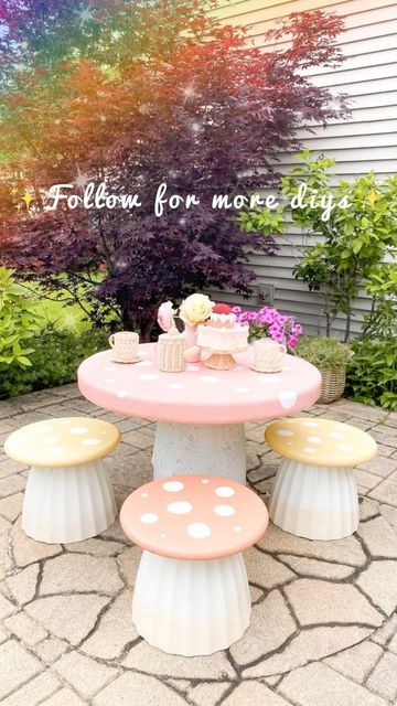 Deco Pastel, Mushroom Table, Backyard For Kids, Backyard Fun, Long I, Backyard Oasis, Backyard Decor, Outdoor Kids, Outdoor Projects