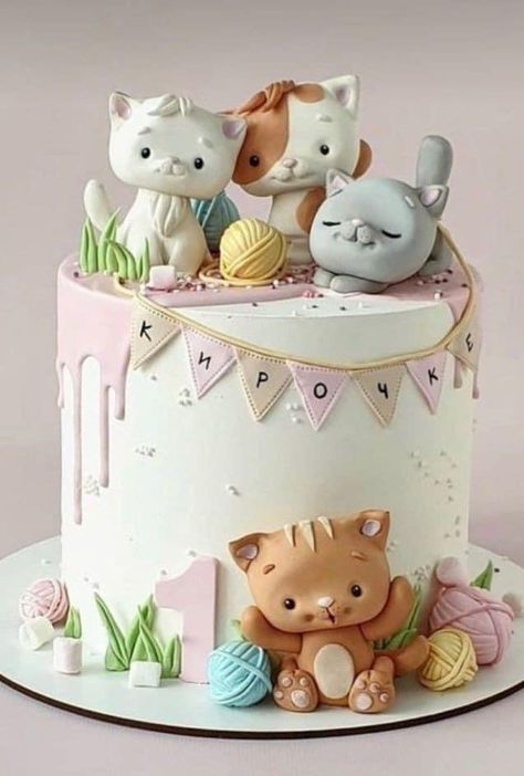 Cat Cake Designs Birthday, One Year Birthday Cake, Cakes Decor, Baby First Birthday Cake, One Year Birthday, 2 Birthday Cake, Animal Cakes, Animal Cake, Character Cakes