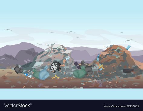 Landfill landscape with Royalty Free Vector Image Landfill Illustration, Pollution Environment, Garbage Dump, Landscape Vector, Forest Poster, Children Book, Story Book, Single Image, Landscape Ideas