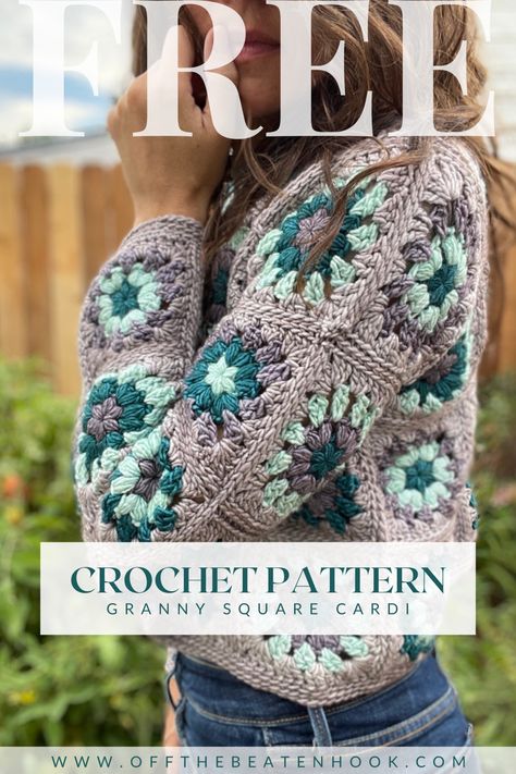 Granny Square Cardigan Free Crochet Pattern - Off the Beaten Hook Wearable Crochet, Hook Crochet, Granny Square Cardigan, Crochet Jacket Pattern, Granny Square Sweater, Square Cardigan, Crochet Cardigan Pattern Free, Crochet Cardigans, Granny Square Crochet Patterns Free