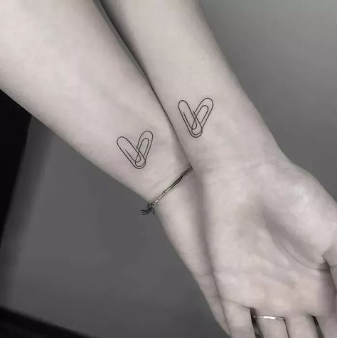 631B3Fe428E93 Best Friend Tattoos Matching Coworker Tattoos, Tattoo Ideas Female For Sisters, Small Bestie Tattoos Best Friends, Matching Teacher Tattoos, Work Bestie Tattoo, Small Teacher Tattoo Ideas, Twin Tattoos For Best Friends, Paperclip Heart Tattoo, Puzzle Piece Tattoo Best Friend